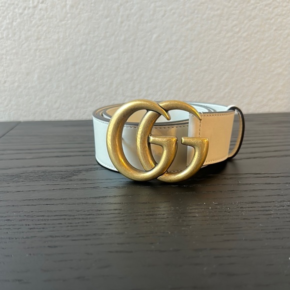 Gucci White and Gold GG Logo Belt - Picture 1 of 3